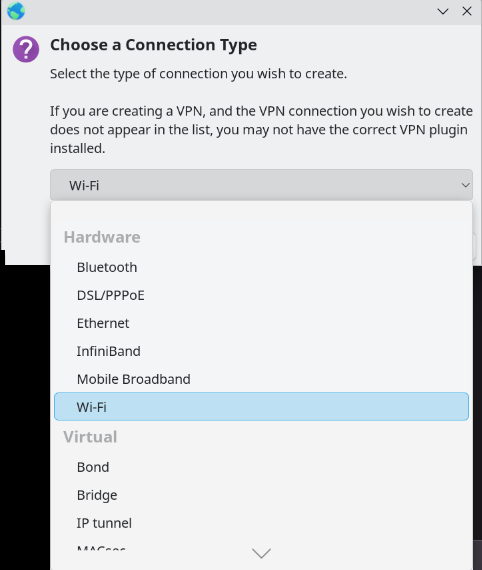 Select Wifi and click Create